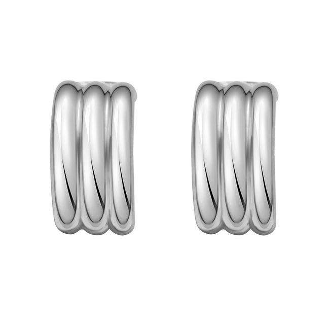 Sterling Silver Triple Row C Hoop Earrings