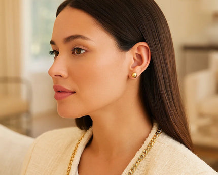 14k Yellow Gold Spherical Stud Earrings (8mm)