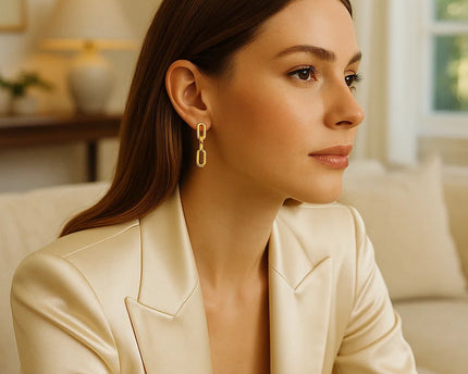 14K Yellow Gold Mini Diamante Paperclip Earrings