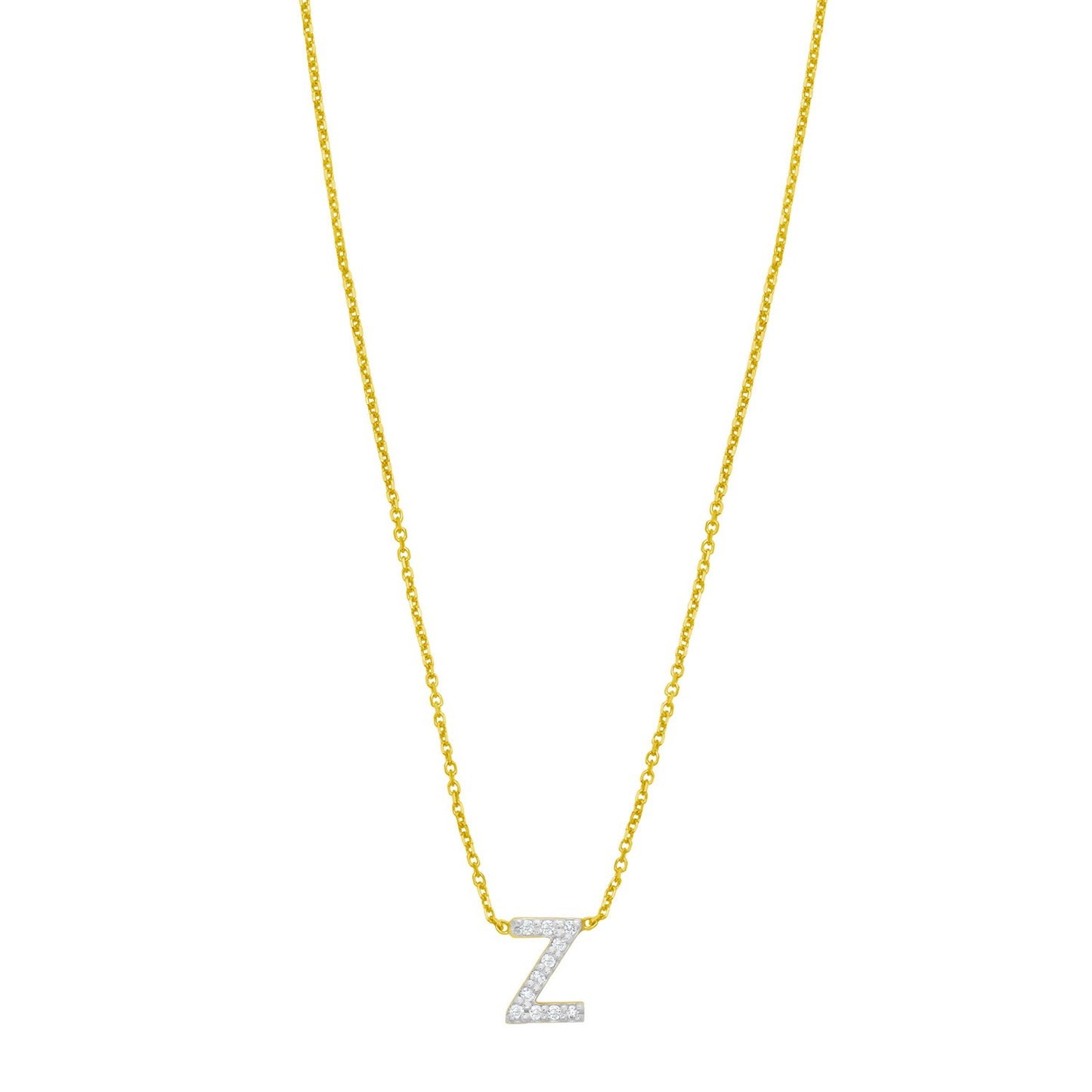 14K Yellow Gold Mini Diamond Z Initial Pendant Necklace