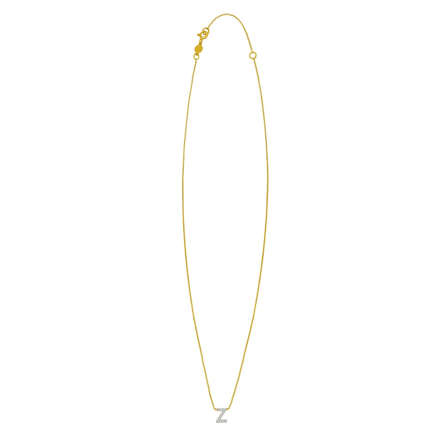 14K Yellow Gold Mini Diamond Z Initial Pendant Necklace