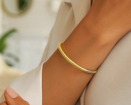 Sterling Silver Gold Plated Basketweave Stretch Bangle