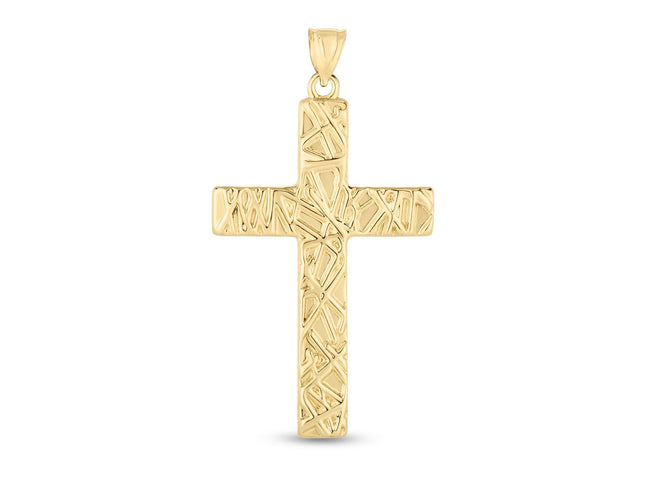14k Yellow Gold High Polish Textured Cross Pendant