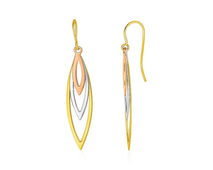 Tri-Tone Graduated Open Marquise Earrings in 10k Yellow,  White,  and Rose Gold