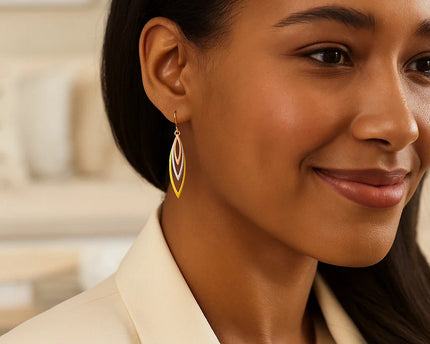 Tri-Tone Graduated Open Marquise Earrings in 10k Yellow,  White,  and Rose Gold