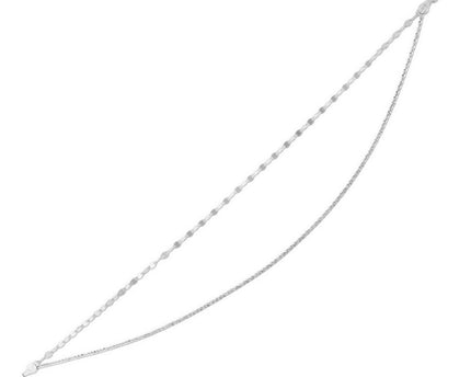 Sterling Silver Rhodium Plated Double Row Mirror and Sparkle Chain Anklet