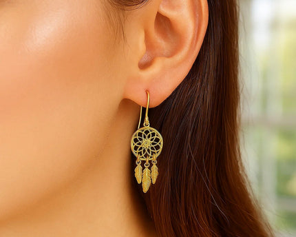 Dream Catcher Earrings in 14k Yellow Gold