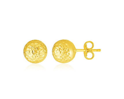14k Yellow Gold Ball Earrings with Crystal Cut Texture(5mm)