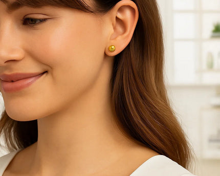 14k Yellow Gold Ball Earrings with Crystal Cut Texture(5mm)