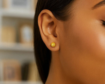 14k Yellow Gold Ball Earrings with Crystal Cut Texture(5mm)