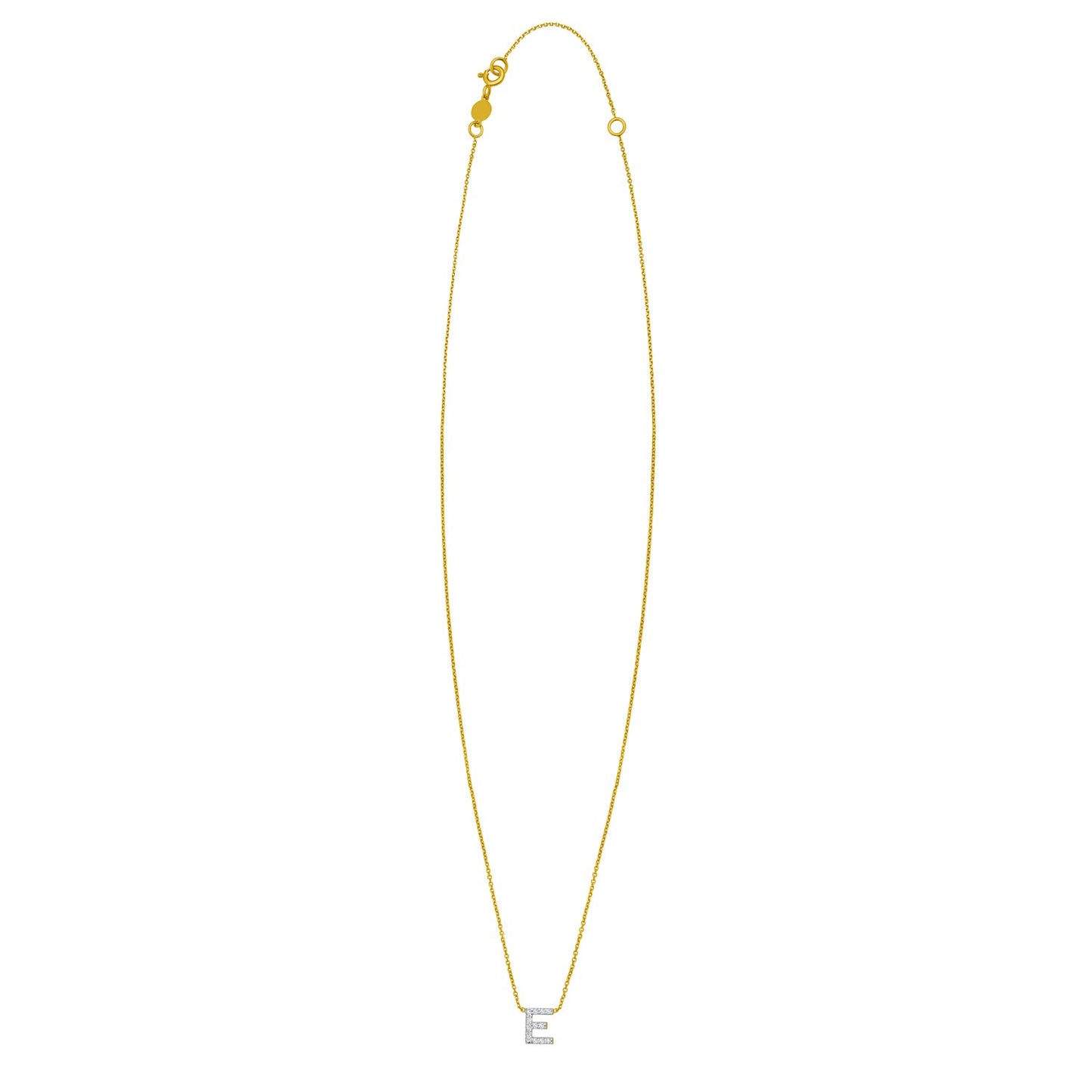 14K Yellow Gold Mini Diamond E Initial Pendant Necklace