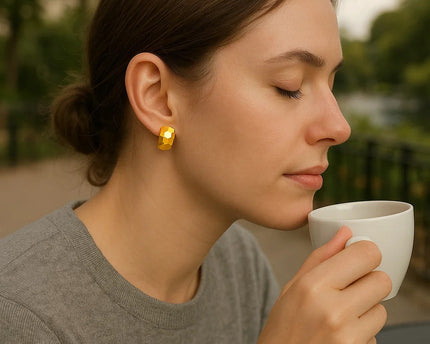 14k Yellow Gold Geometric Texture Earrings