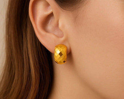 14k Yellow Gold Geometric Texture Earrings