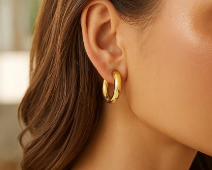 Medium Round Electroform Hoop Earrings in 14K Yellow Gold