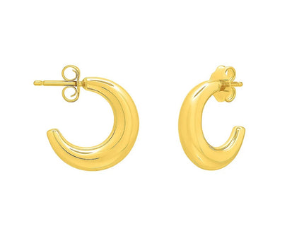 Puffy C Shaped Hoop Earrings in 14K Yellow Gold