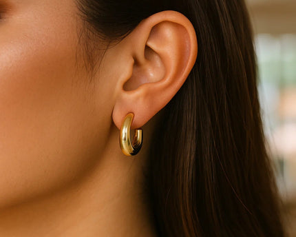 Puffy C Shaped Hoop Earrings in 14K Yellow Gold