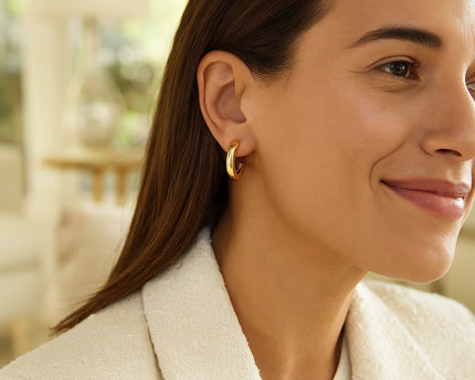 Puffy C Shaped Hoop Earrings in 14K Yellow Gold