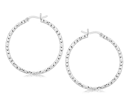 Sterling Silver Rhodium Plated Woven Style Polished Hoop Earrings(2x30mm)