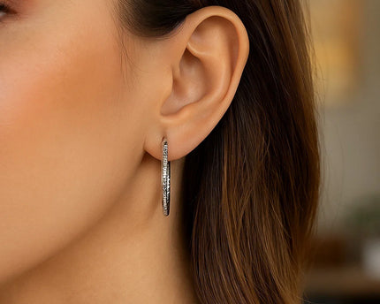 Sterling Silver Rhodium Plated Woven Style Polished Hoop Earrings(2x30mm)