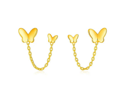 14k Yellow Gold Two Hole Post Earrings with Butterflies