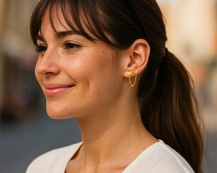 14k Yellow Gold Two Hole Post Earrings with Butterflies