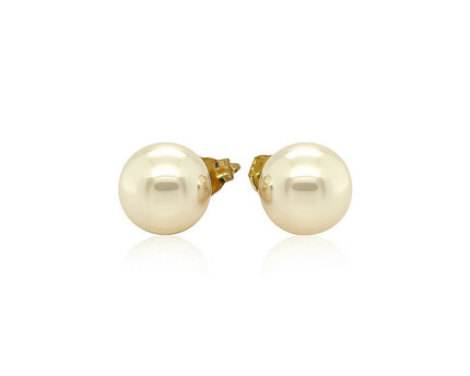 14k Yellow Gold Freshwater Cultured White Pearl Stud Earrings (7mm)