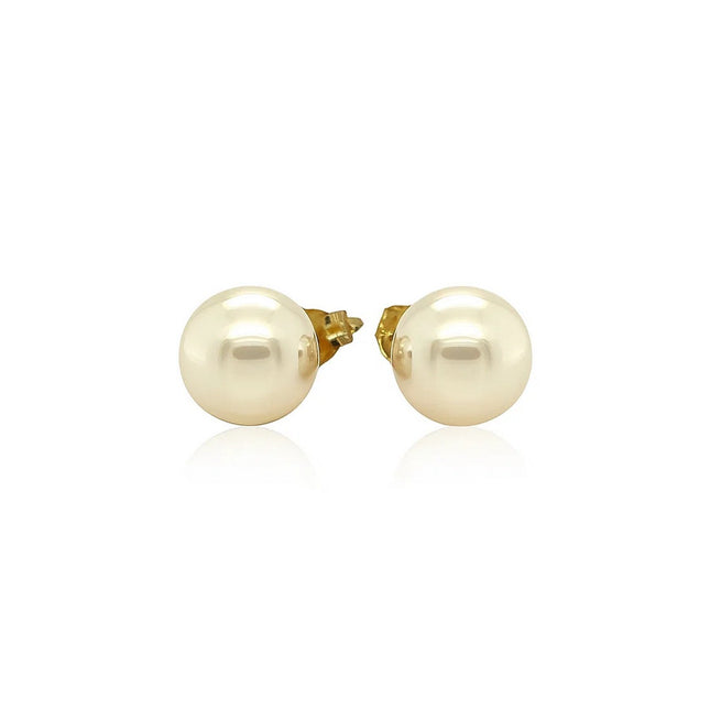 14k Yellow Gold Freshwater Cultured White Pearl Stud Earrings (7mm)
