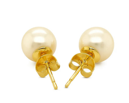 14k Yellow Gold Freshwater Cultured White Pearl Stud Earrings (7mm)