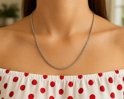 Sterling Silver Rhodium Plated Round Box Chain (1.30 mm)