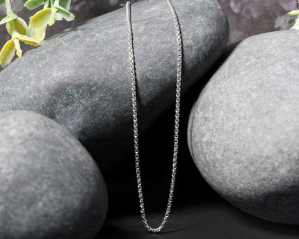 Sterling Silver Rhodium Plated Round Box Chain (1.30 mm)