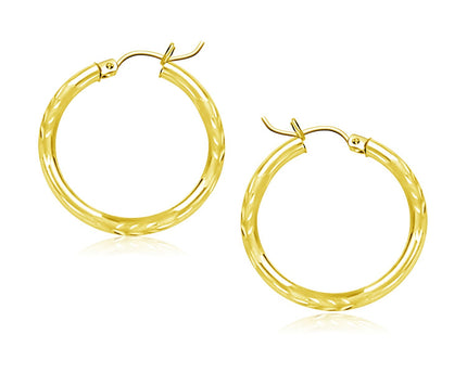 10k Yellow Gold Diamond Cut Hoop Earrings (3x20mm)