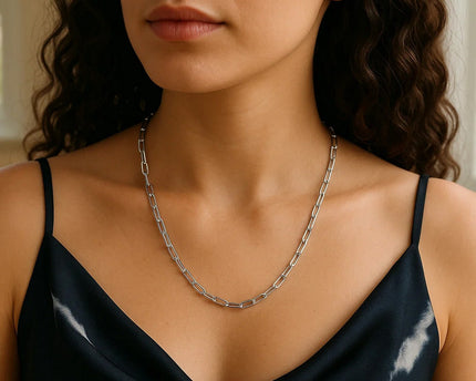 Sterling Silver Rhodium Plated Paperclip Chain (2.50 mm)
