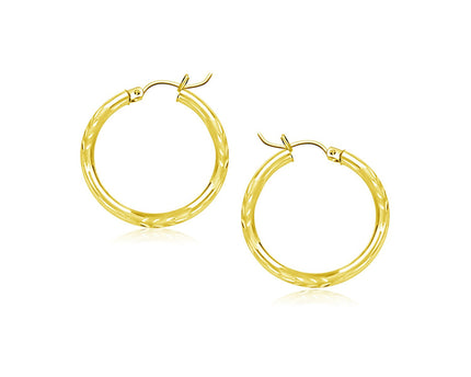 10k Yellow Gold Diamond Cut Hoop Earrings (2x15mm)