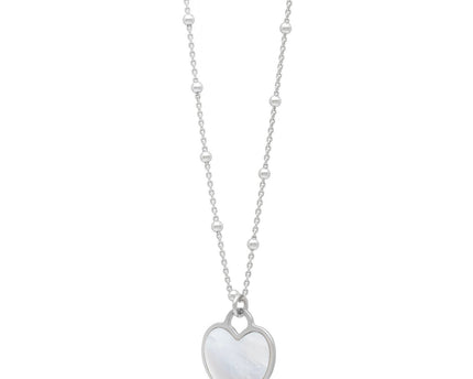 Sterling Silver Rhodium Plated and Mother of Pearl Heart Pendant Necklace