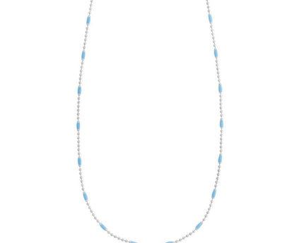 Sterling Silver Rhodium Plated Blue Enamel Beaded Necklace