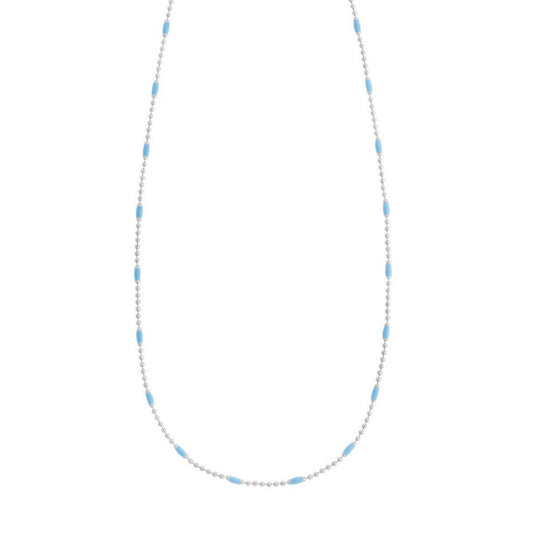 Sterling Silver Rhodium Plated Blue Enamel Beaded Necklace