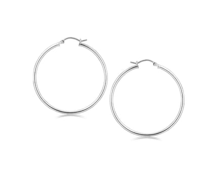 Sterling Silver Rhodium Plated Thin Large Polished Hoop Earrings (2x40mm)