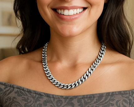 Sterling Silver Rhodium Plated Miami Cuban Chain (9.80 mm)