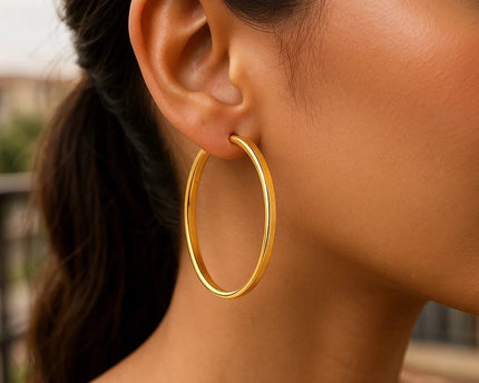 Large Wedding Hoop Earrings in 14K Yellow Gold