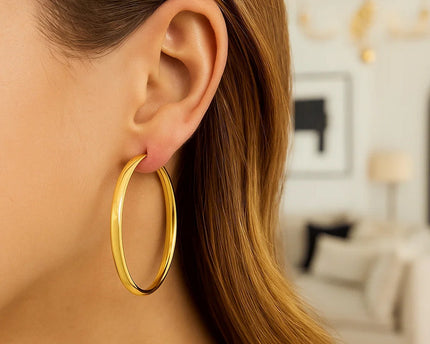 Large Wedding Hoop Earrings in 14K Yellow Gold