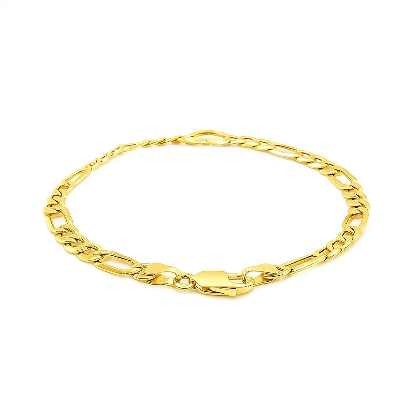 14k Yellow Gold 7 inch Figaro Chain Bracelet with Heart (4.50 mm)