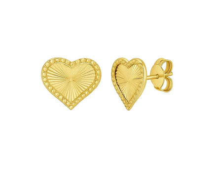 14K Yellow Gold Radiating Heart Stud Earrings