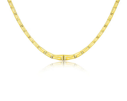 14K Yellow Gold Necklace with Graduated Greek Meander Motif Links