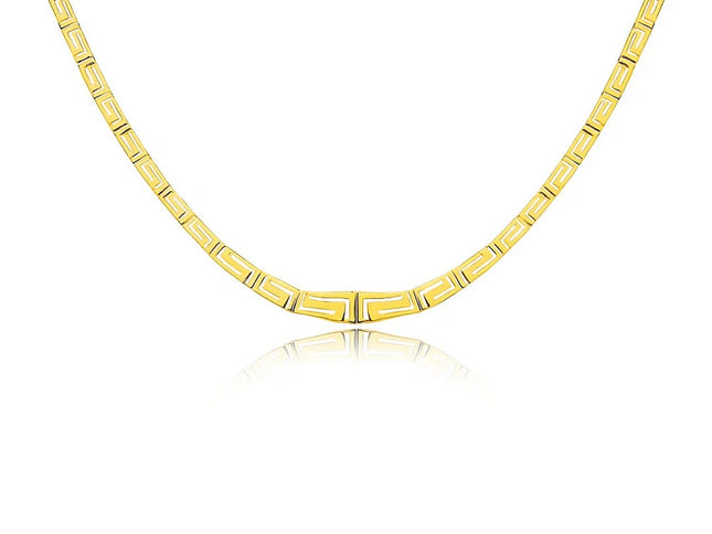 14K Yellow Gold Necklace with Graduated Greek Meander Motif Links