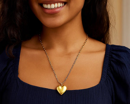 Sterling Silver Gold Plated Puffed Heart Pendant