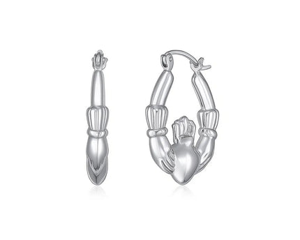 14K White Gold Claddagh Symbol Hoop Earrings