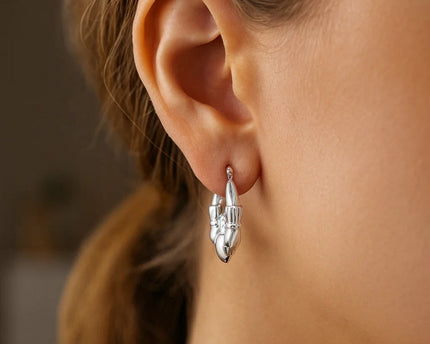 14K White Gold Claddagh Symbol Hoop Earrings