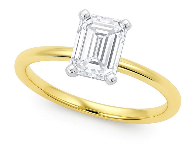 2 Carat Emerald Lab Grown IGI G/VS1 Diamond Solitaire Ring in 10K Yellow Gold