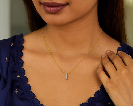 14K Yellow Gold Mini Diamond I Initial Pendant Necklace
