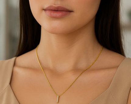 14K Yellow Gold Mini Diamond I Initial Pendant Necklace